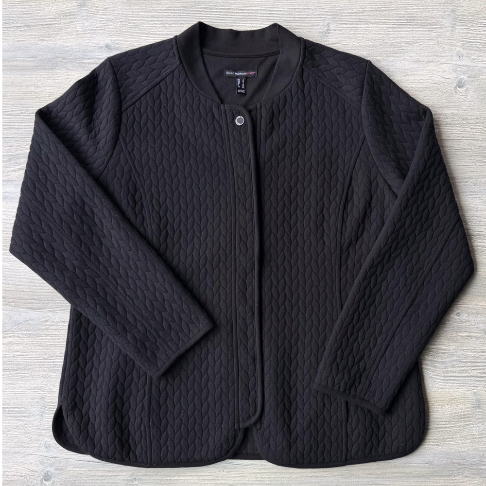Isaac Mizrahi Live Black Quilted Bomber Jacket Large Dark Academia Gorpcore
